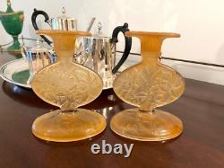 Pair Consolidated Glass Martele Hummingbird 8 Candle Holders