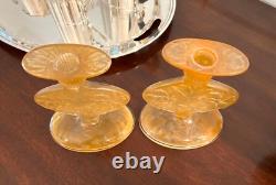 Pair Consolidated Glass Martele Hummingbird 8 Candle Holders