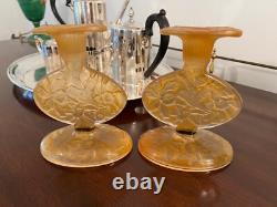 Pair Consolidated Glass Martele Hummingbird 8 Candle Holders