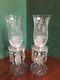 Pair Crystal Candlesticks Etched Globes Prisms 15 Tall