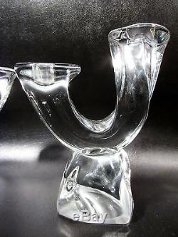 Pair DAUM France Midcentury Crystal CANDELABRA Candle Holders Abstract Modernist