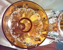 Pair Egermann Bohemian Glass Amber Mantle Lusters Candle Holders Antique Lustres
