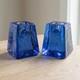 Pair Fire And Light Cobalt Blue Recycled Glass Taper Candle Holders Signed 2.5