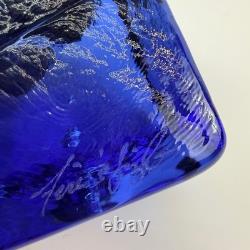 Pair Fire and Light Cobalt Blue Recycled Glass Taper Candle Holders Signed 2.5