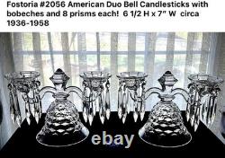 Pair Fostoria American Bell Shaped Double Candle Holders With Bobeches Reduced