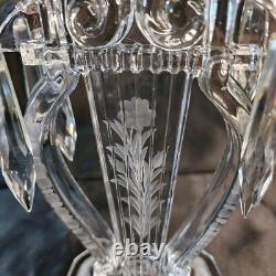 Pair Glass Lyre Harp 2 Light Candelabra Bobeche Crystal 32 Prisms Candle Holders