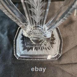 Pair Glass Lyre Harp 2 Light Candelabra Bobeche Crystal 32 Prisms Candle Holders