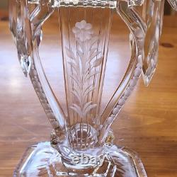 Pair Glass Lyre Harp 2 Light Candelabra Bobeche Crystal 32 Prisms Candle Holders
