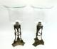 Pair Glass Shades Cast Metal 3 Legged Silver Color Candle Holders Neoclassical