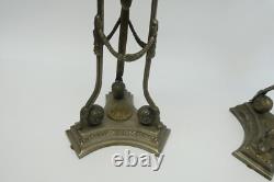 Pair Glass Shades Cast Metal 3 Legged Silver Color Candle Holders Neoclassical