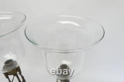 Pair Glass Shades Cast Metal 3 Legged Silver Color Candle Holders Neoclassical