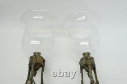 Pair Glass Shades Cast Metal 3 Legged Silver Color Candle Holders Neoclassical