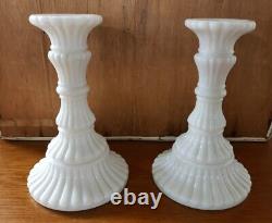 Pair Imperial Milk Glass Candle Holders Belknap Collection Atterbury White Glass