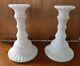 Pair Imperial Milk Glass Candle Holders Belknap Collection Atterbury White Glass