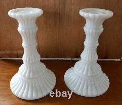 Pair Imperial Milk Glass Candle Holders Belknap Collection Atterbury White Glass