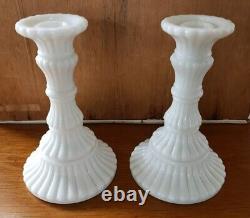 Pair Imperial Milk Glass Candle Holders Belknap Collection Atterbury White Glass