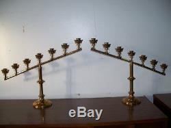 Pair Large Vintage Church Altar Candle Holders Glass Buttons Candlesticks 26 1/2