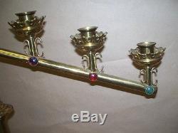 Pair Large Vintage Church Altar Candle Holders Glass Buttons Candlesticks 26 1/2