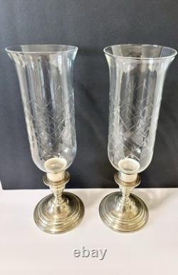Pair Lord Saybrook International Sterling & Glass Hurricane Candle Holders, N211