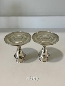Pair Lord Saybrook International Sterling & Glass Hurricane Candle Holders, N211