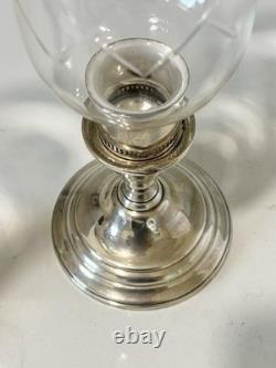 Pair Lord Saybrook International Sterling & Glass Hurricane Candle Holders, N211