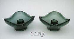 Pair MID Century Modern Smoked Glass Candle Holders MCM Vintage Retro