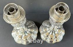 Pair Mantel Lamp Hurricane Lusters Cranberry Cut To Clear Globes Candle Holders