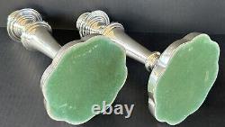 Pair Mantel Lamp Hurricane Lusters Cranberry Cut To Clear Globes Candle Holders