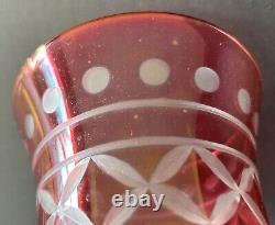 Pair Mantel Lamp Hurricane Lusters Cranberry Cut To Clear Globes Candle Holders