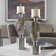 Pair Modern Geometric Glass Brushed Nickel Candle Holders Uttermost 17994