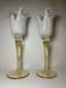 Pair Murano Art Glass Candle Holders Italy Ruffled Rim Gold Twist Stem Vintage