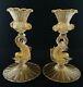 Pair Murano Venetian Glass Gold Dolphin Candlestick Holders, Salviati Or Toso