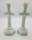 Pair Of 1850's Antique Sandwich Glass Crucifix Candlesticks With Wafer