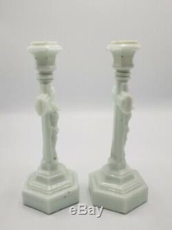 Pair Of 1850's Antique Sandwich Glass Crucifix Candlesticks With Wafer