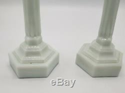 Pair Of 1850's Antique Sandwich Glass Crucifix Candlesticks With Wafer