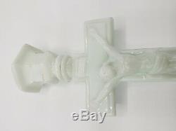 Pair Of 1850's Antique Sandwich Glass Crucifix Candlesticks With Wafer