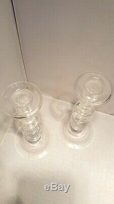 Pair Of 2 Signed 9 Steuben Teardrop Baluster Candlesticks Clear Glass