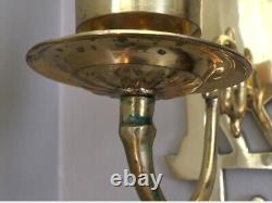 Pair Of 24 Tall Large Solid Brass Glass Hurricane Wall Candle Sconces 4 W