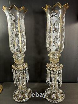 Pair Of Antique Baccarat Candleholders/Candlestick/White Enamel/Gold/France 1930