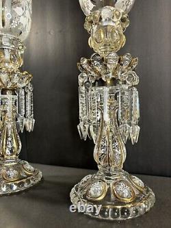 Pair Of Antique Baccarat Candleholders/Candlestick/White Enamel/Gold/France 1930