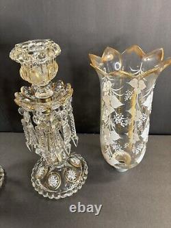 Pair Of Antique Baccarat Candleholders/Candlestick/White Enamel/Gold/France 1930