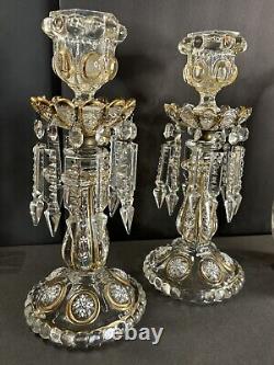 Pair Of Antique Baccarat Candleholders/Candlestick/White Enamel/Gold/France 1930