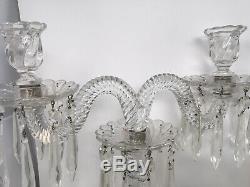 Pair Of Antique Fostoria Queen Anne Colony 2 Arm Candleabra With Bobeche Prisms