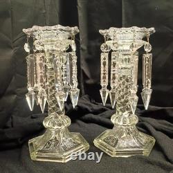 Pair Of Antique Mantel Luster With French Crystal Prisms