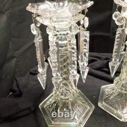 Pair Of Antique Mantel Luster With French Crystal Prisms