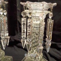 Pair Of Antique Mantel Luster With French Crystal Prisms