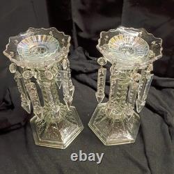 Pair Of Antique Mantel Luster With French Crystal Prisms