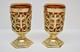 Pair Of Brass Votive Candle Holders With Amber Glass #284