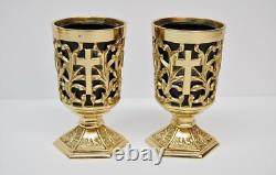 Pair Of Brass Votive Candle Holders With Purple Glass #284