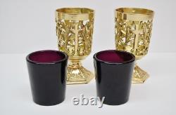 Pair Of Brass Votive Candle Holders With Purple Glass #284